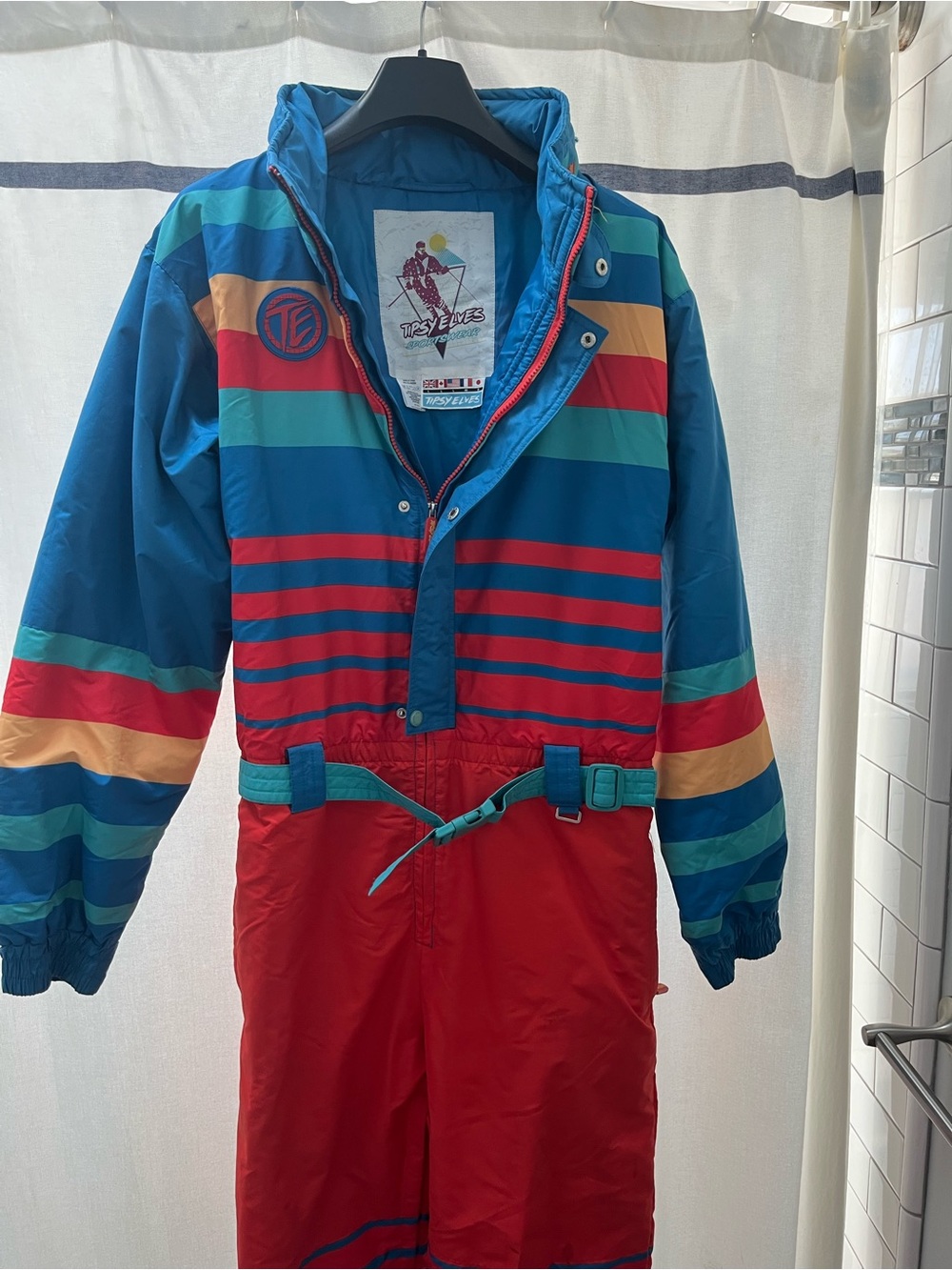 Tipsy Elves Blue Ski Jacket with Maroon Graphic